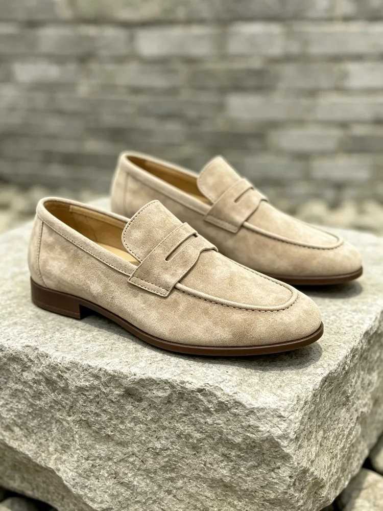 Dress Shoes Old Money Style Retro Men Sheep Suede Loafers SlipOn Round Toe Genuine Leather Casual Business Driving Dress Shoes X260923