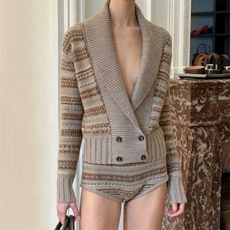 Women's Sweaters cardigan for women 2026 autumn/winter new double breasted slim fit women's long sleeved top 100% wool collar women's