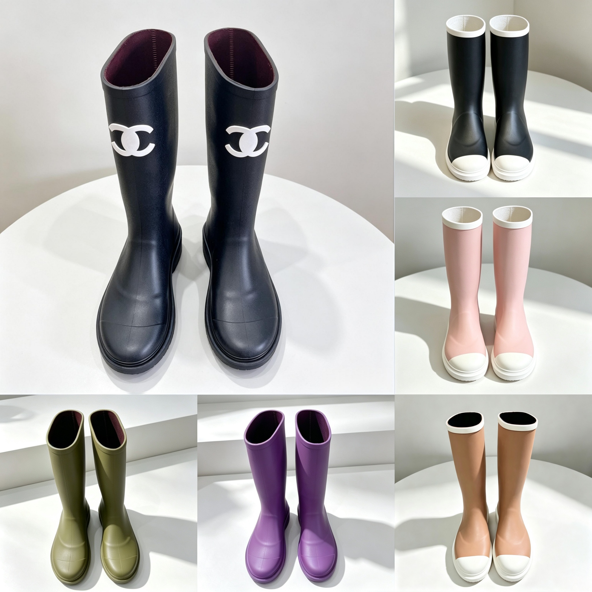 Brand Designer Boots Square Toe Womens Rain Boot Thick Sole Ankle Booist Excellent Quality Winter Women Rubber Boot Fashion shoes Sizes 35-40