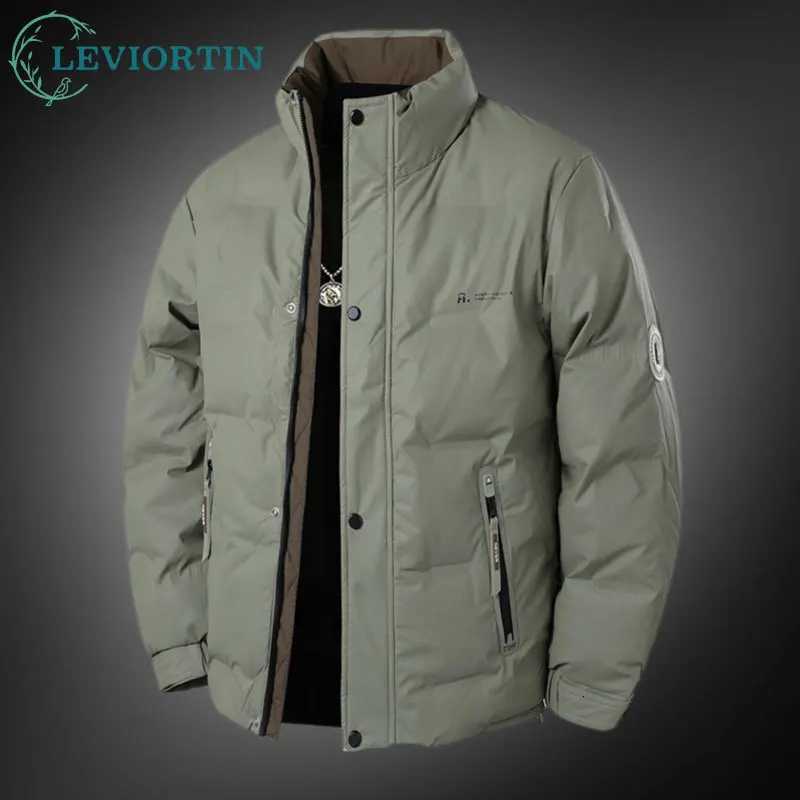 Men's Down Parkas Fall Winter Men's White Duck Down Jacket Outdoor Sportwear Windproof Cold Stand Collar Hooded Padded Jacket Thickened Wa