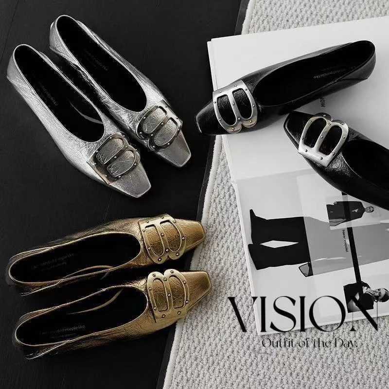 new 2026 Dress spring Shoes summer wen pumps natural leather 22-24.5cm cowhide+pigskin+sheepskin metal decorati square toe wen shoes J260922