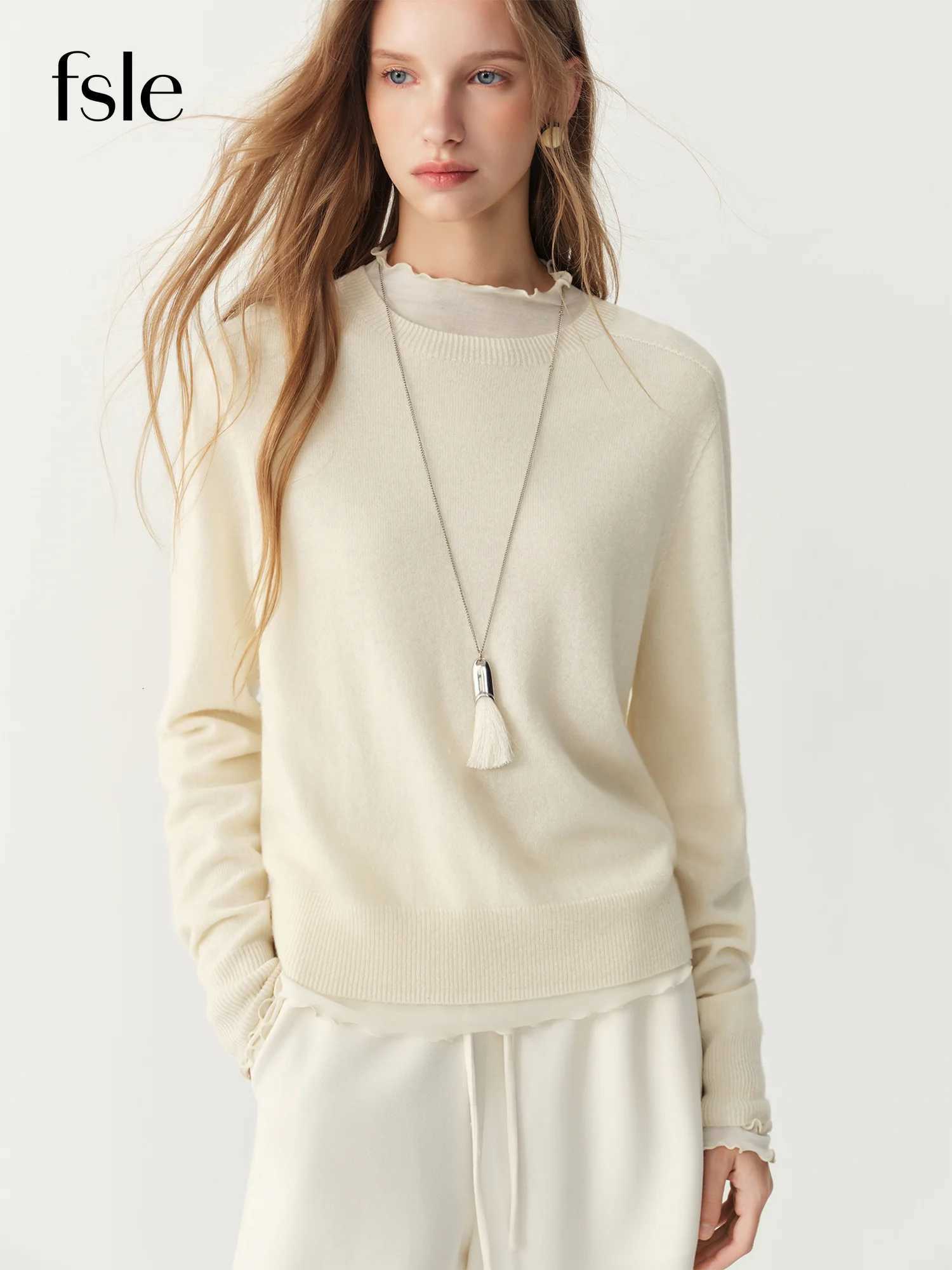 Women's Sweaters FSLE Women's 100% Wool Crew Neck Pullover Sweater 2026 Winter New Arrival Soft Warm Knit Jumper Basic Versatile Casual To