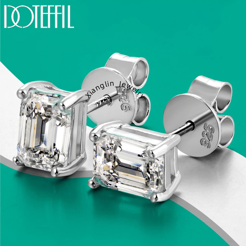 DOTEFFIL 2-4CT D VVS1 Moissanite Square Earring S925 Sterling Sliver With GRA Certificate for Women Fine Wedding Party Jewelry