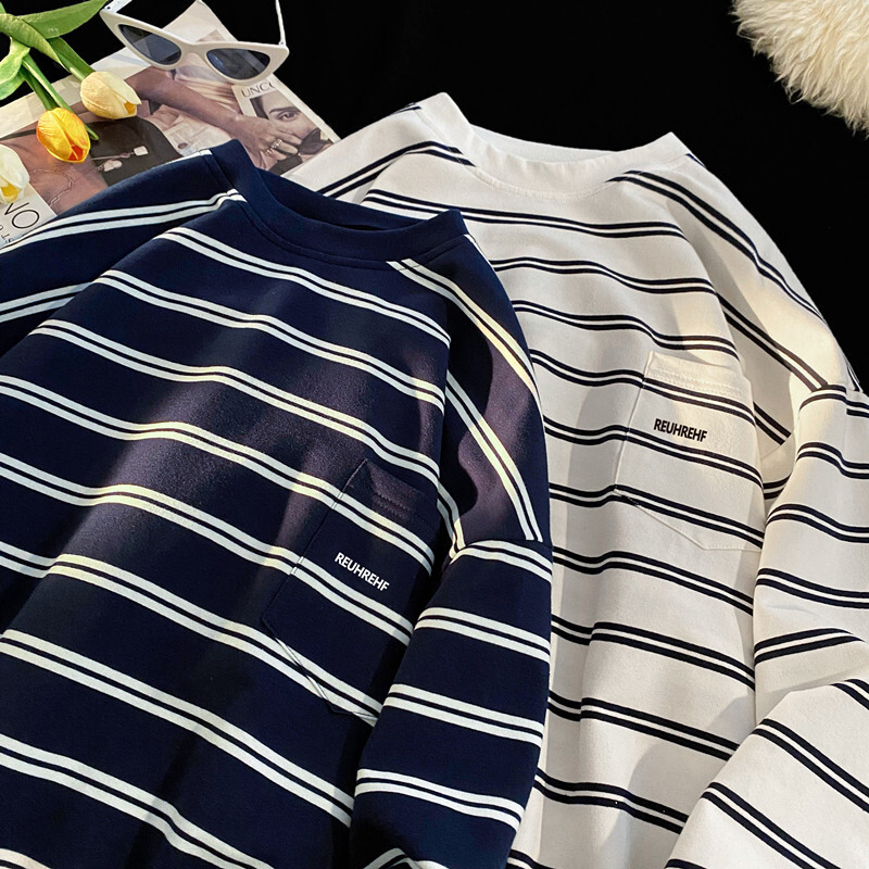 2026 New Design Spring-autumn Striped Long-sleeved T-shirt For Men - Cleanfit Trendy Brand - Simple Youth Style - Loose-fitting Casual Round-neck Sh