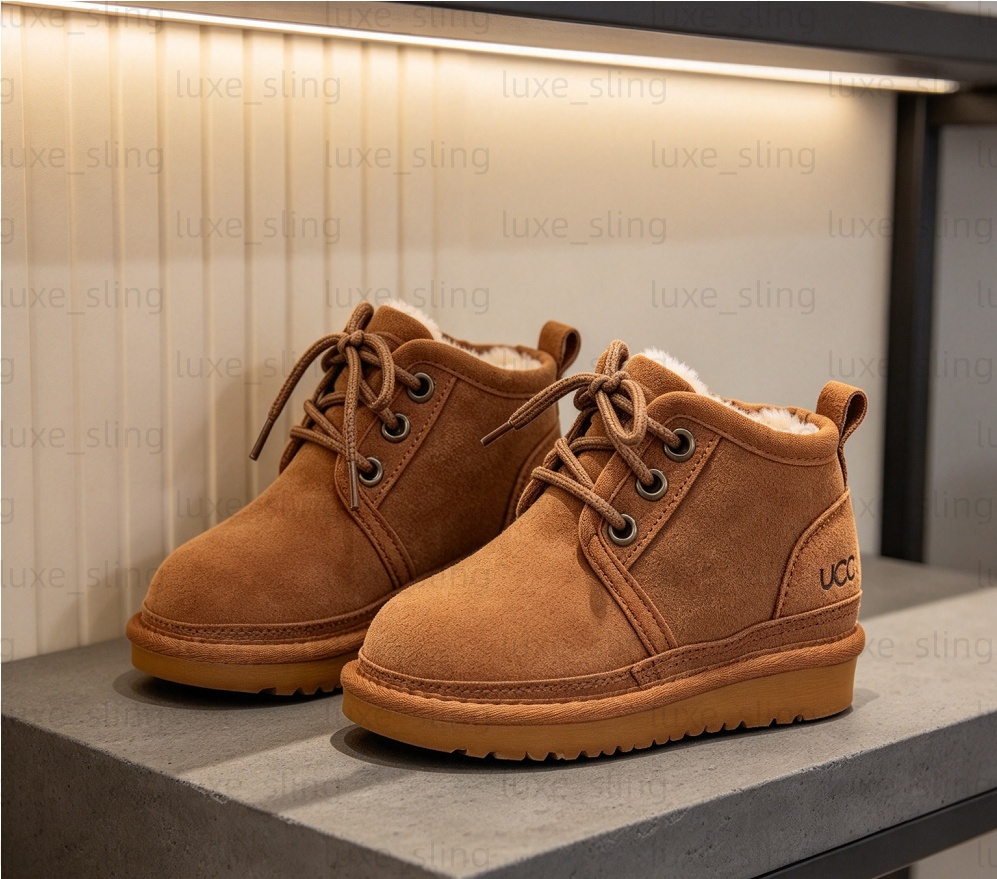 Kids Lace Up Winter Snow Boots New Australia brand designer boots Suede Upper Warm Faux Fur Lining Anti-slip Sole Ankle Boots for Boys Girls Outdoor