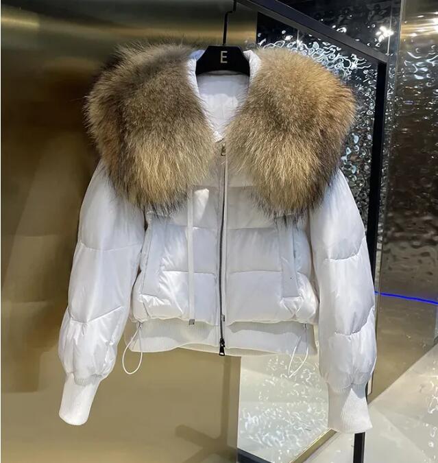 jacket coat Womens 90 White Duck Down Coat Winter Puffer Jacket Women Thick Warm Short Parkas Real Natural Raccoon Fur Female Loose jacket