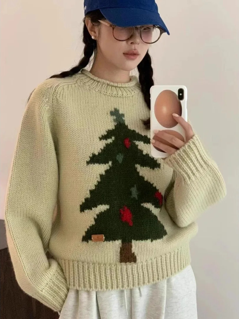 Red Thickened Short Knitted Sweater Womens Autumn Winter Year Christmas High End Lazy Style Fashionable Warm Cotton Blend 260922