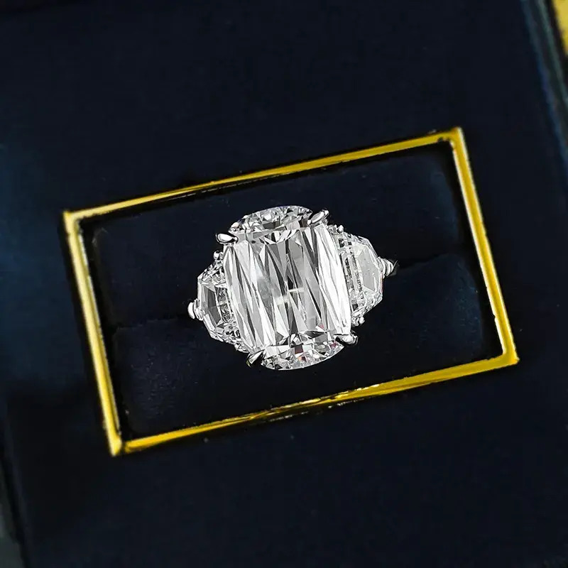 Wedding Ring Dove Egg Large Cushion Shape White Moissanite Gorgeous Luxury Jewelry bridal Eternity Soild 100% 925 Sterling Silver Party Promise Wome