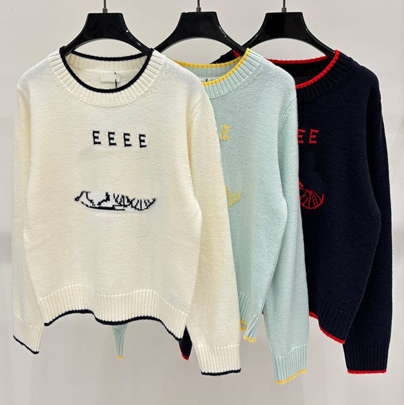 Y2K Style Women Embroidery Sweater Designer Crew Neck Long Sleeve Textural Thin Pullover Autumn Travel Commute Casual Versatile Knit Top
