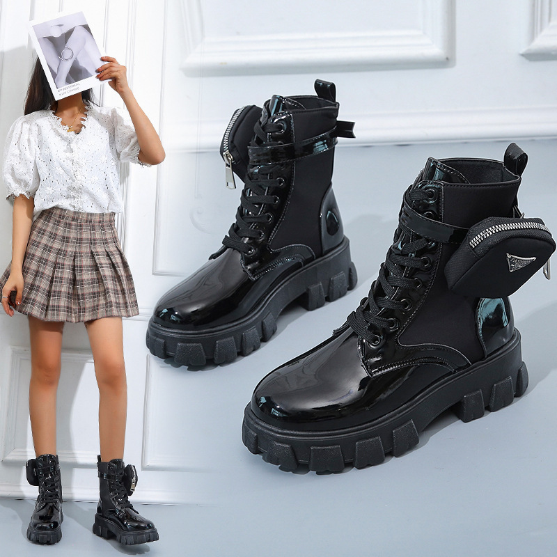 Large Motorcycle New Model Lace-Up Round Toe Thick-Soled Short For Women British Style Fashion Boots Size 43
