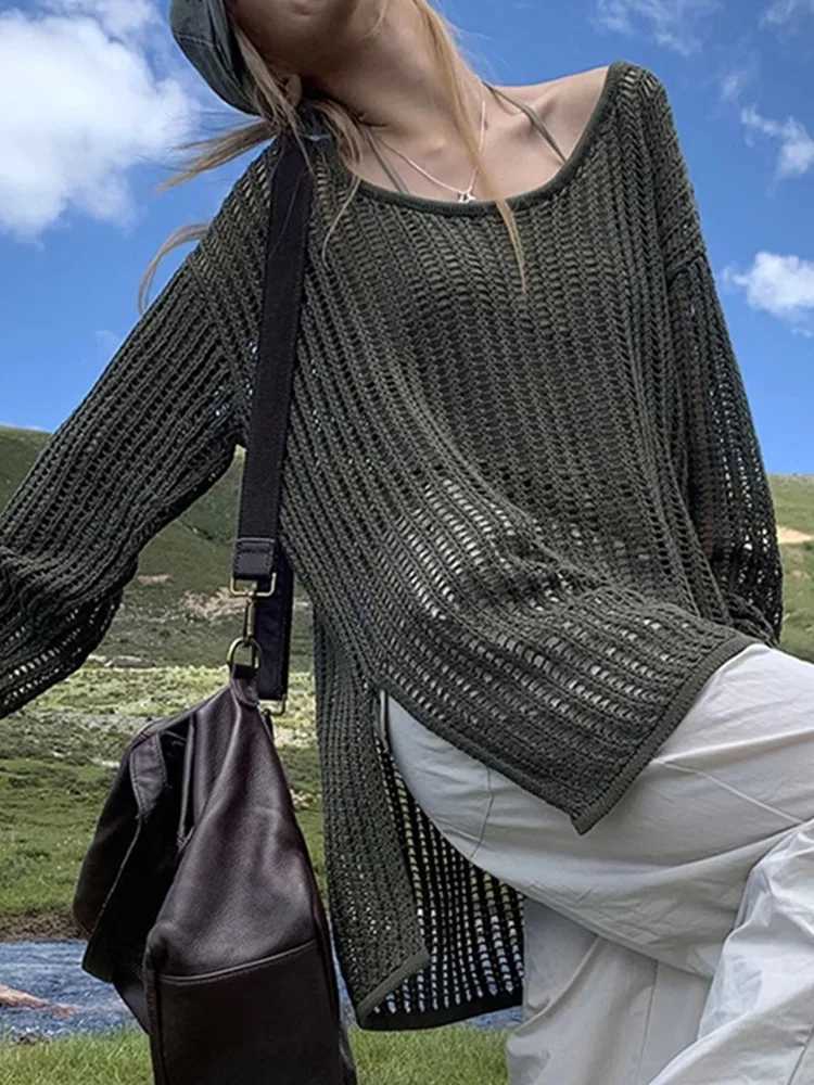 Women's Sweaters New Fashion Long Sleeve Hollow Out Pullovers Knitted Women Sweater Casual Loose O Neck Sweaters Summer Sunscreen Shirt H260923