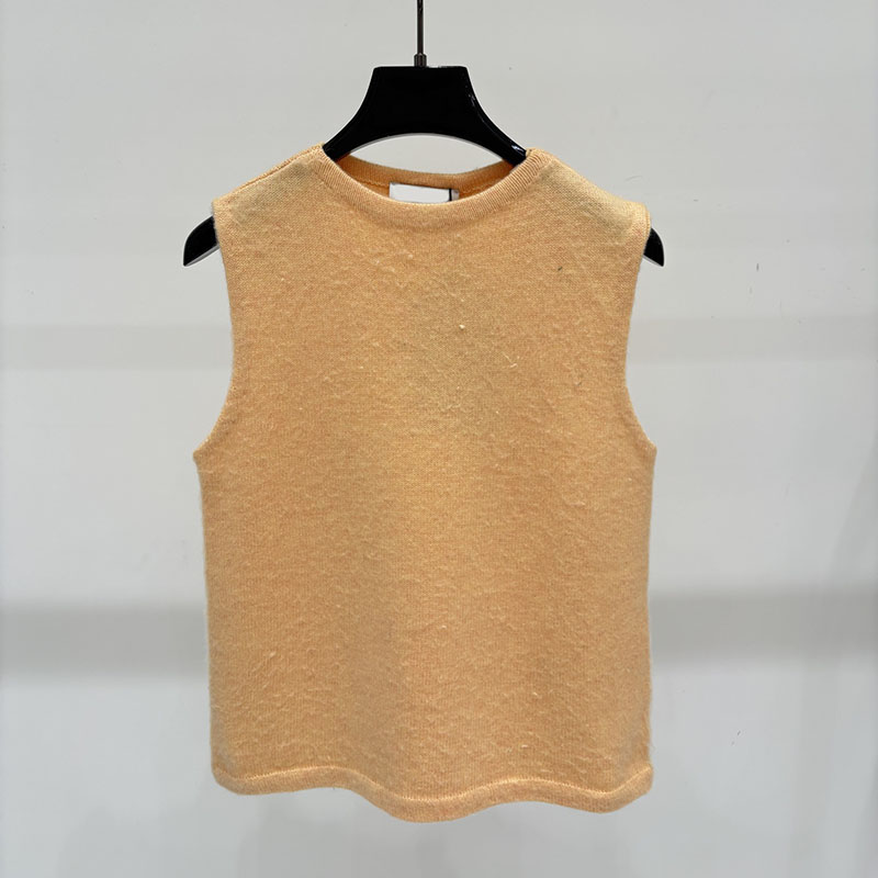 Women Knitted Orange Vest Designer Sleveless Slim Fit Simple Supple Brand Cropped Tops Autumn Layering Campus Trendy Gilet