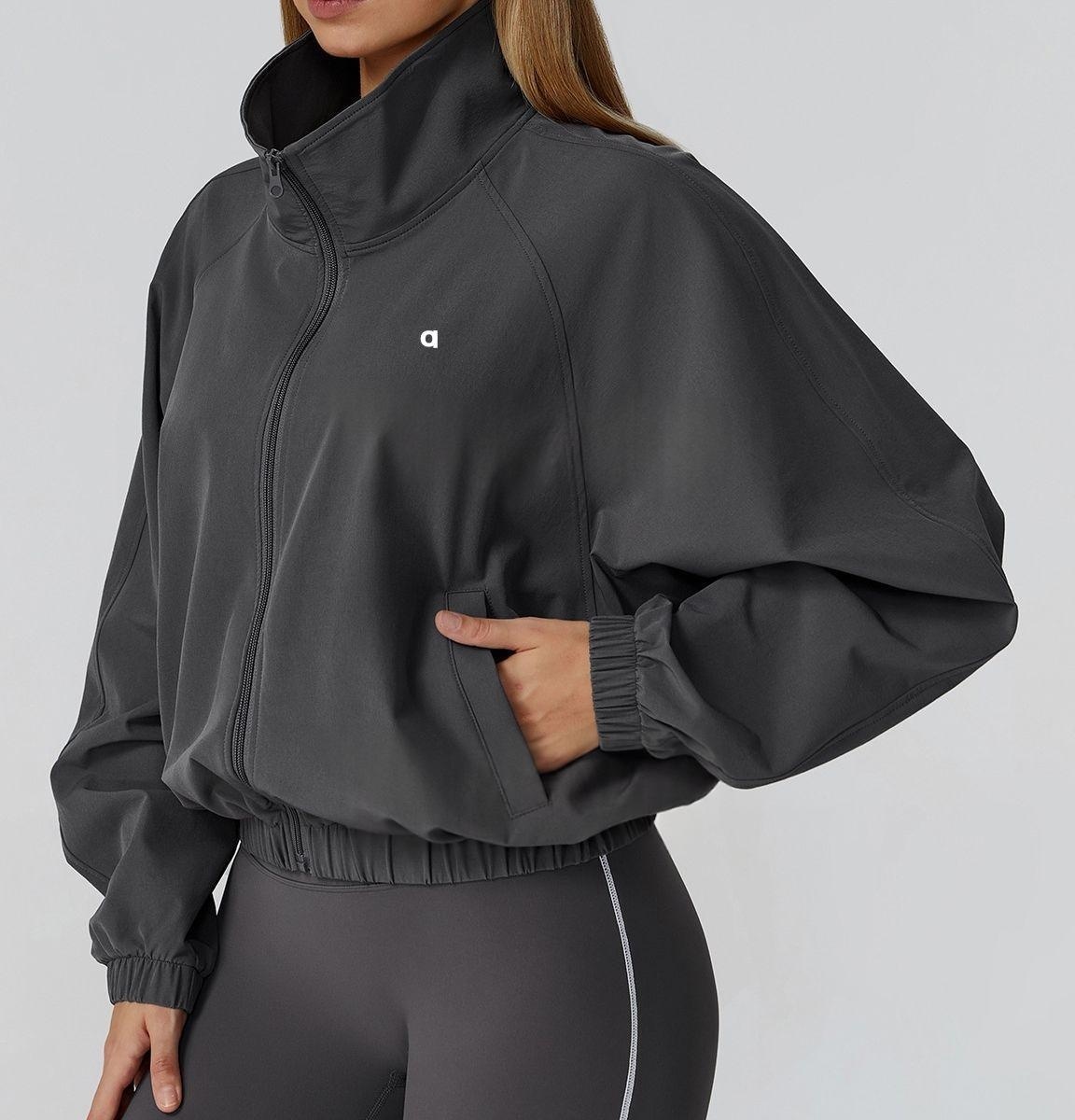 aloquarterzip Women Quick Drying Stand Up Collar Sports Jacket with Zipper Windproof Long Sleeved Yoga Suit for Outdoor Running Fitness-jackets