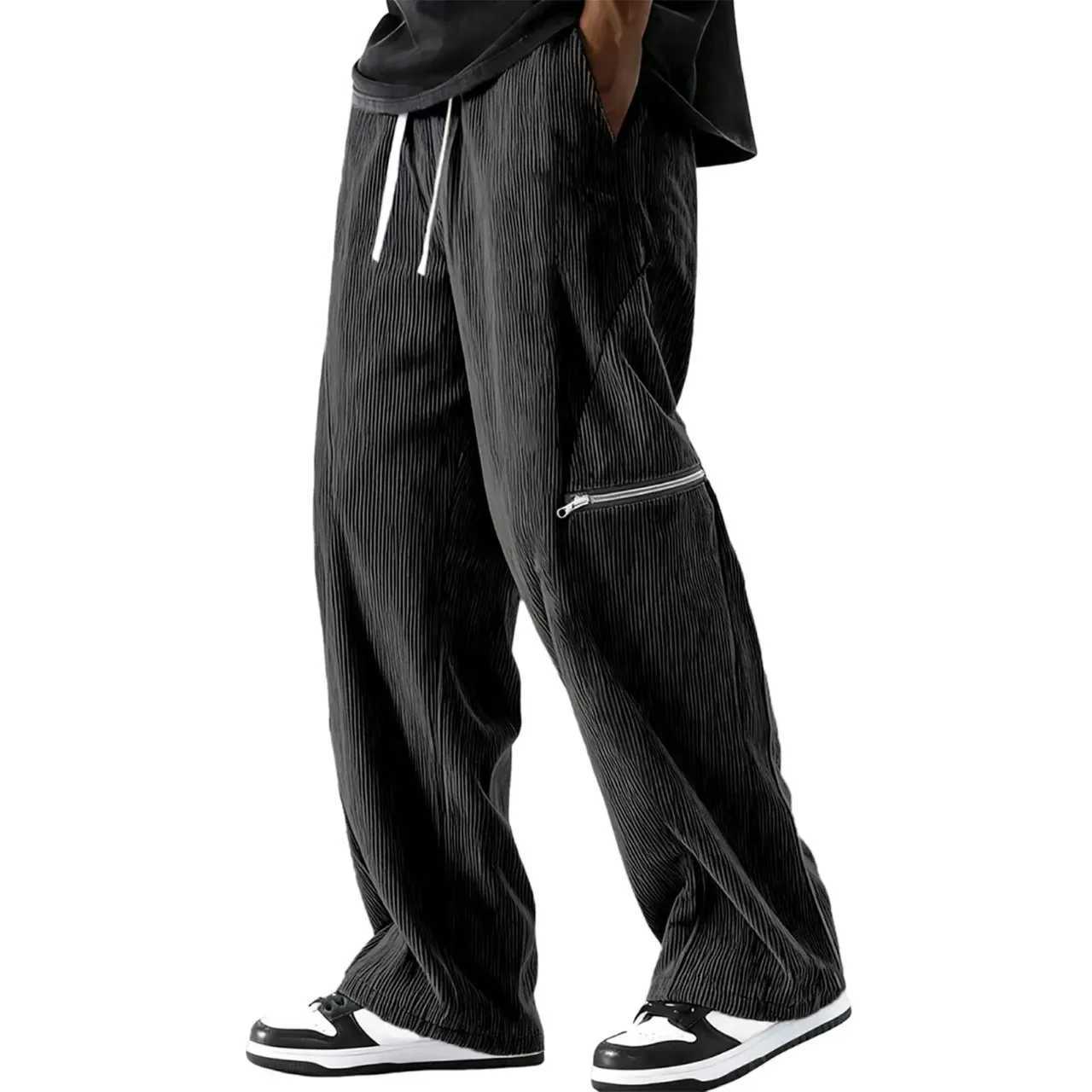 2026 Spring Autumn Winter Men's Casual Pants Striped Corduroy Loose Fashion Cargo Straight Pants Fitness Sports Hip Hop Pants S260923H2G5