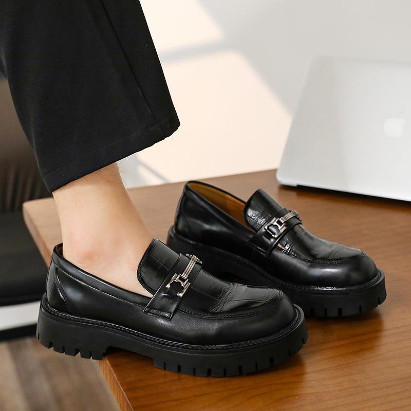 Free shipping designer shoes for mens dress shoes black brown Fashionable and versatile Men's Thick Sole Platform Leather Boots