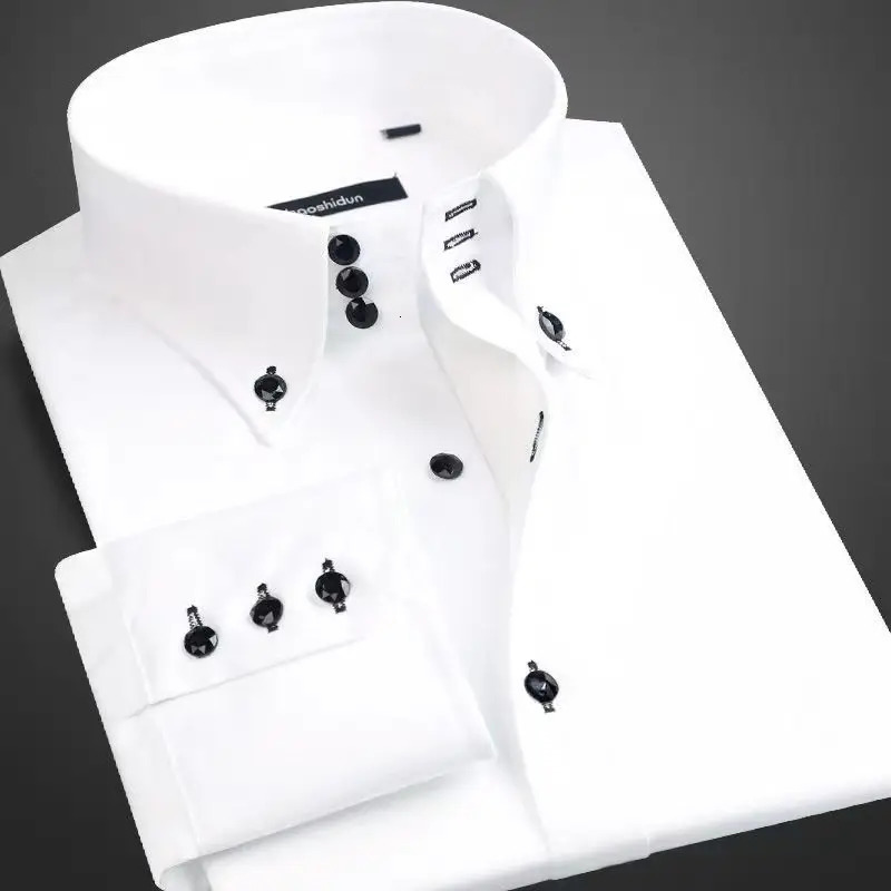 Dress Shirt for Men Button-down Collared Formal Business Long Sleeve Casual Korean Fashion Slim Fit Male ner Shirts White 260922
