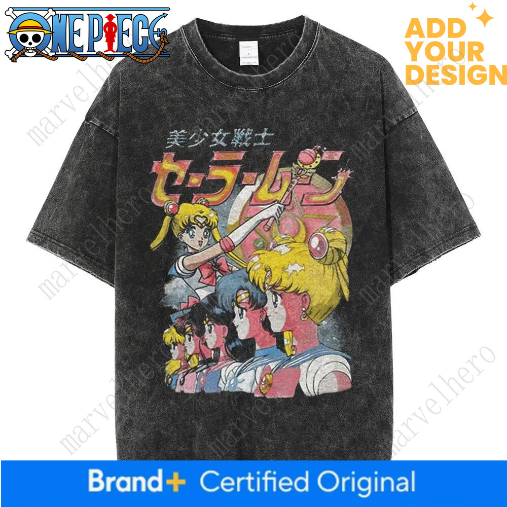 Sailor Moon Anime Printed Washed T-shirt Summer New Cotton Men's and Women's Loose Casual Retro Trendy Short Sleeve Top