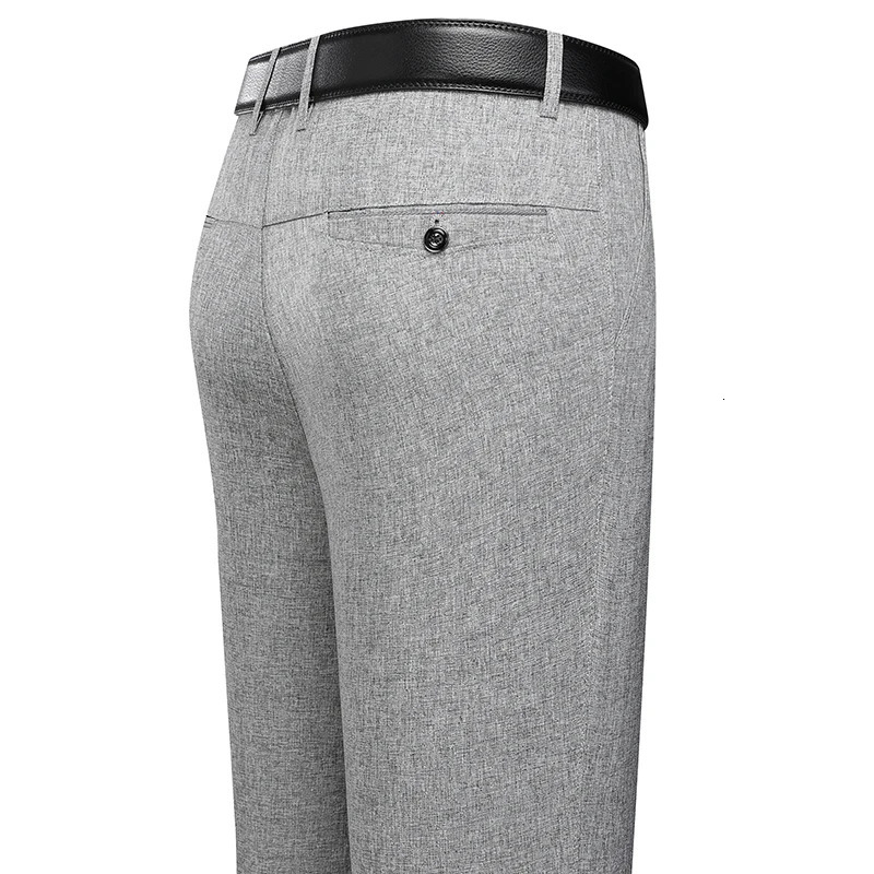 Mens Trousers Business Casual Pants Summer Autumn Dress Straight Elastic Black Grey Loose Formal 260922