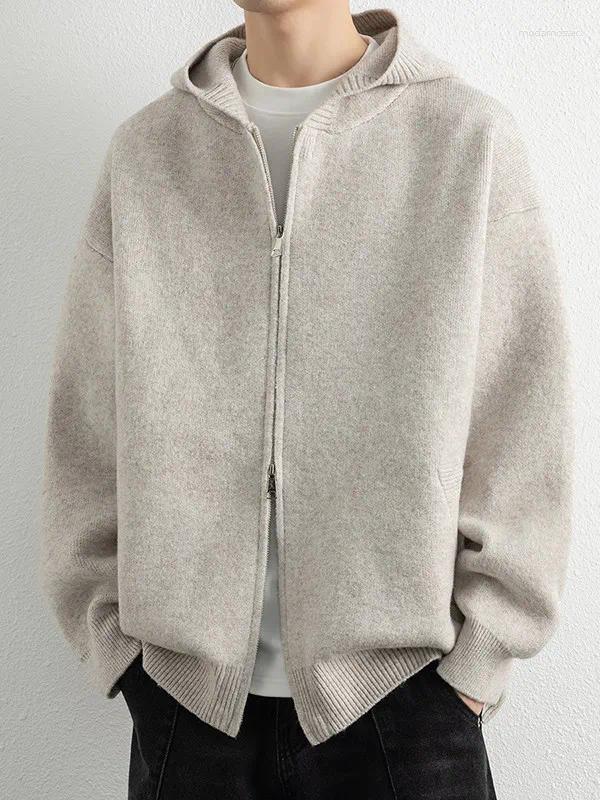 Hip Hop Vintage Retro Japanese Korean Style Knitted Hoodie Sweater For Men Fashion Hooded Solid Color Cardigan D34