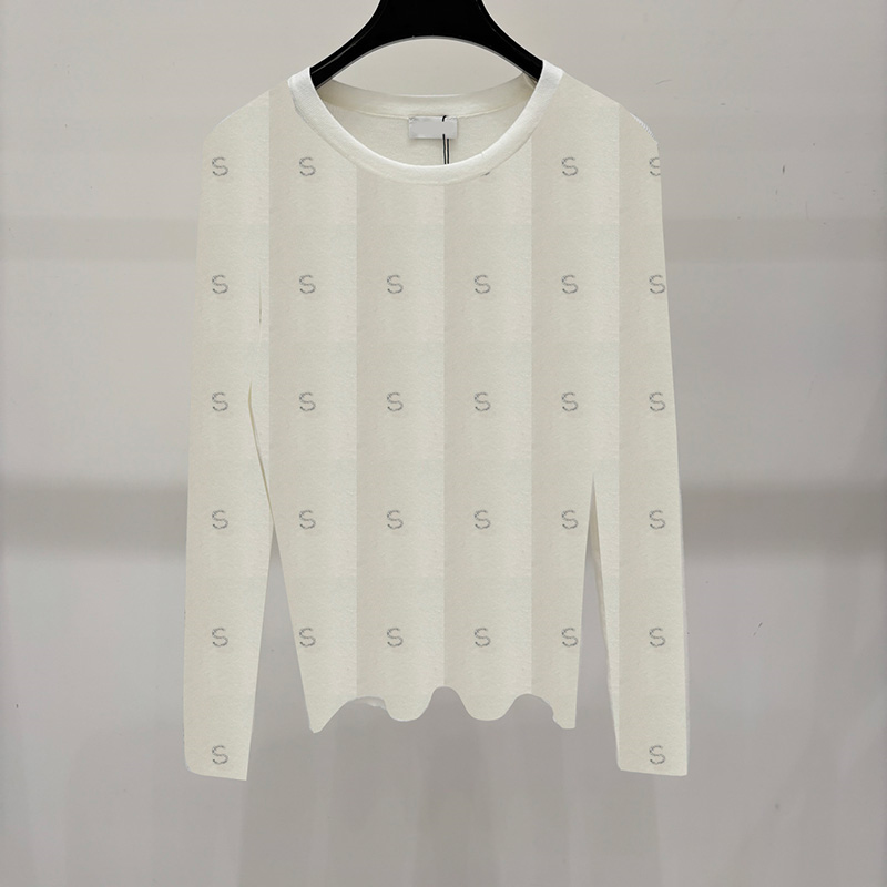 Women Chic Letter Knit Tops Round Neck Long Sleeve Slim Fit Tees Trendy Home Daily Knitted Pullovers for Women