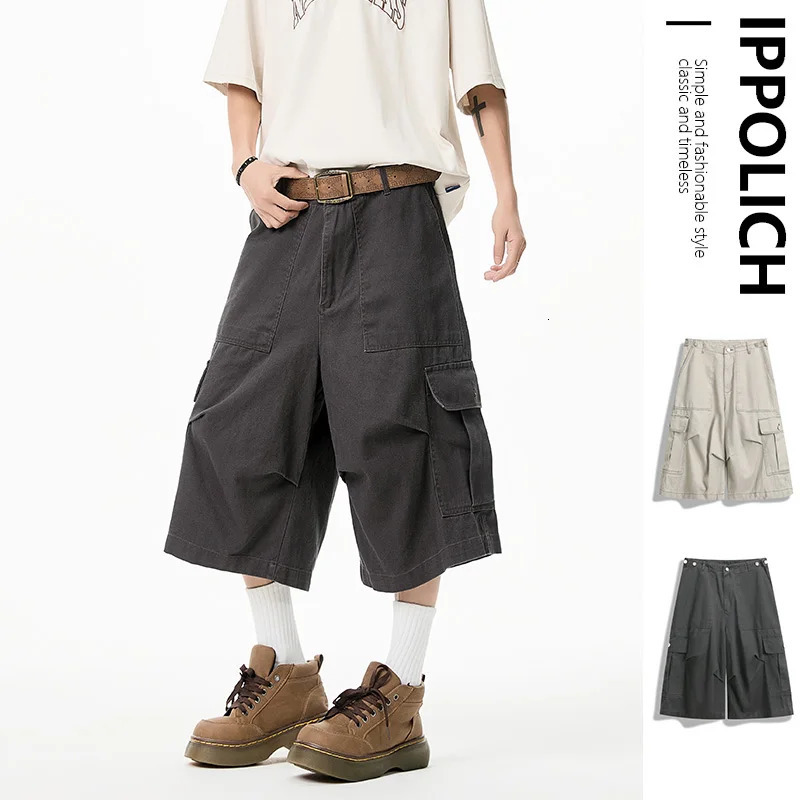 Summer Cargo Shorts Men's Oversized Y2k Vintage Cropped Pants Wide Leg Hip Hop Style Streetwear Baggy Casual Pockets Short Pants 260921