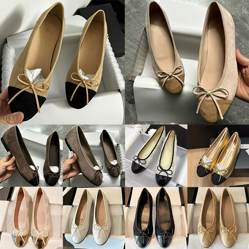 Livraison gratuite Designer Ballerines Paris Marques Femmes Sandales Matelassé En Cuir Véritable Slip Sur Ballerine Toe Dames Mode Femmes Bow Bal