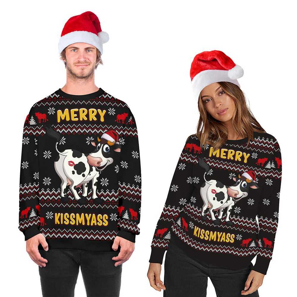 Women's Sweaters Funny Cow 3D Printed Men Ugly Christmas Sweaters Unisex Holiday Party Dress Up Xmas Sweatshirts Women Clothes D260923
