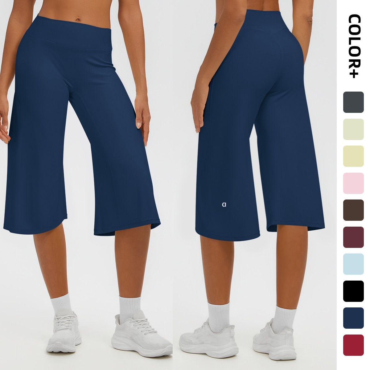 A2953 Women's High-Waist Brushed Yoga Pants with Tummy Control Quick-Dry Loose Fit Seven-Inch Wide-Leg Exercise Shorts Tactical Fitness Mid-