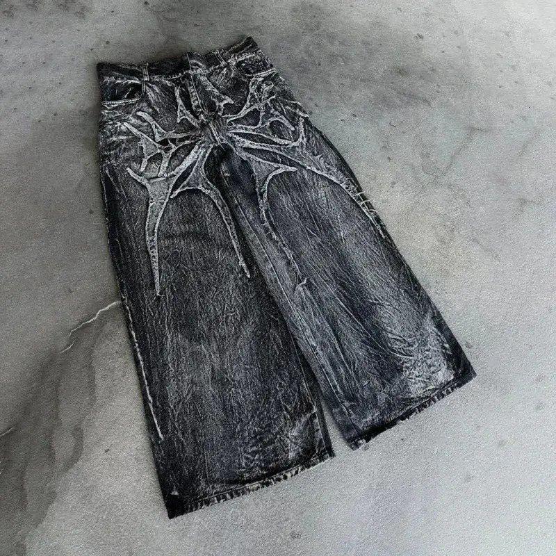 trousers Men Jeans Y2k Baggy Jeans Vintage Splicing Embroidery Pattern High Quality Hip Hop Gothic Streetwear Women Casual Wide Leg Denim Pants f58