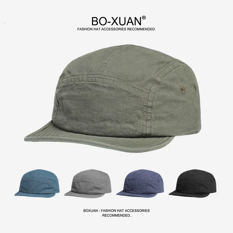 Japanese Retro Flat Brim Baseball Cap Unisex Plaid Washed Vintage Workwear Style Five Panel Cap Trendy Street Style Duckbill Cap 260922