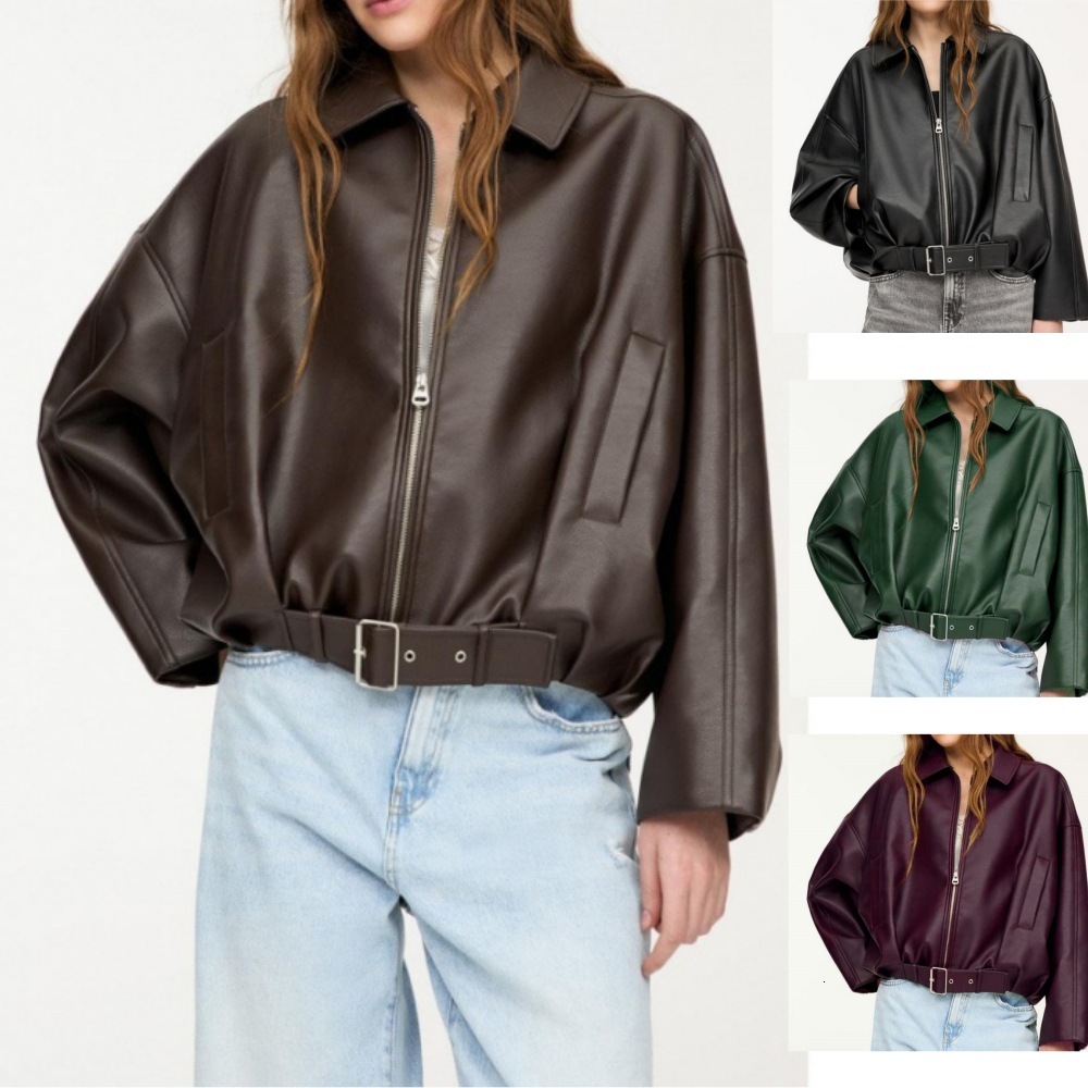 European & American Style Apparel Autumn Winter Vintage Coat Women's Casual Faux Leather Bomber Jacket Top, Cross-Border Product for Amazon Pla