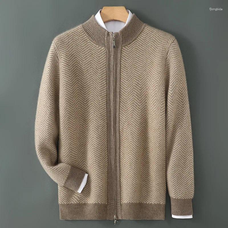 Autumn And Winter Thick Cashmere Cardigan Half High Collar Color Zipper Sweater Casual Soft Warm Clothing