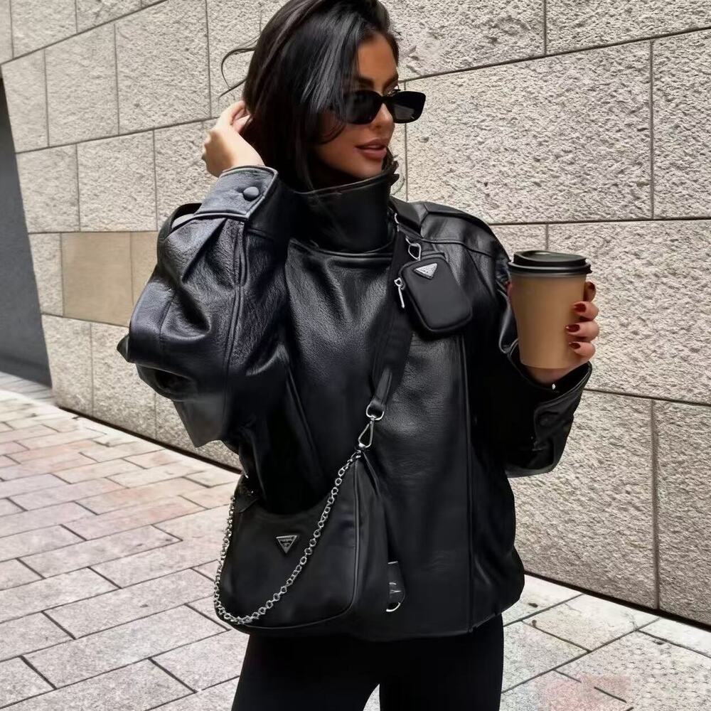 European-American style women's best-selling American retro leather jacket for outerwear, motorcycle-style leather jacket-0