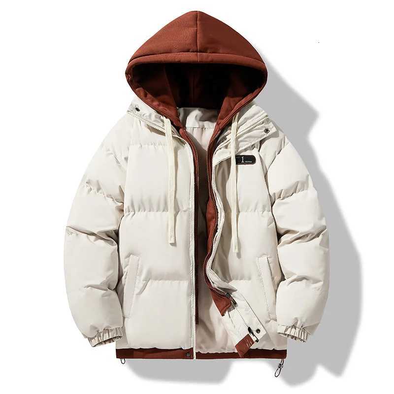 Men's Men's New Down Parkas Winter Thickened Cotton Coat Fake Two-piece Fashion Brand Winter Cotton Coat New Loose Warm Hooded Cold Jacket
