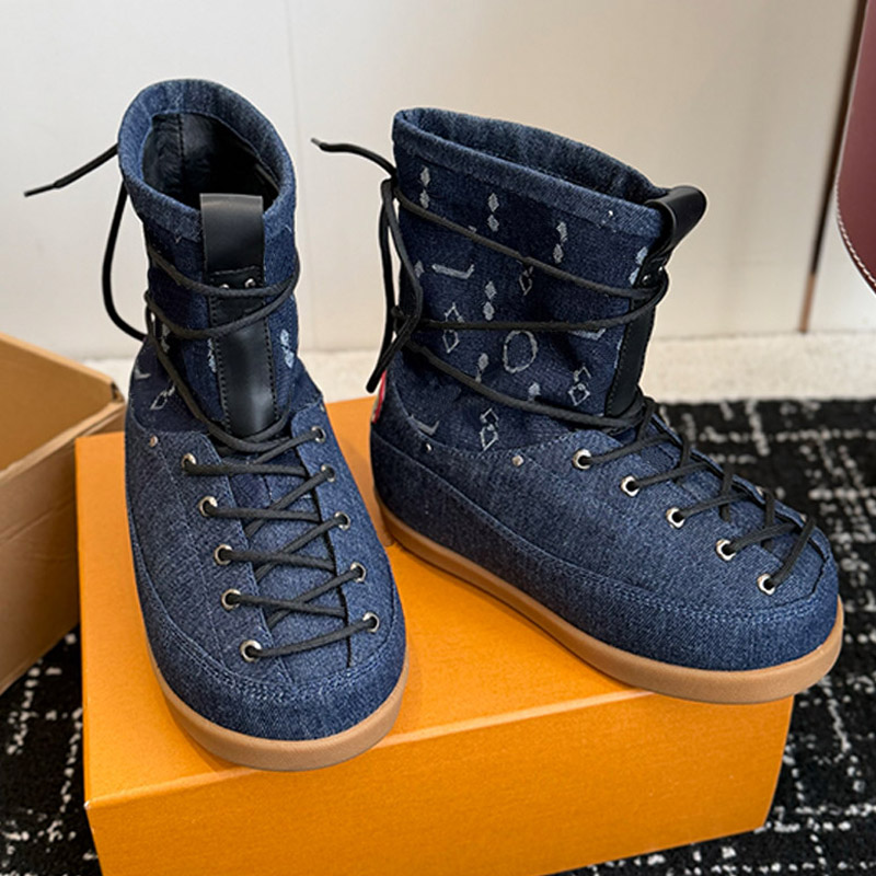 Fashion Jacquard Design Outdoor Warm Shoes High Quality Denim Design Winter Booties Multi Strap Womens Snow Boots