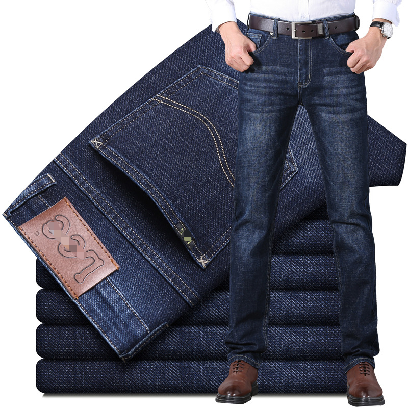 Men's thick, stretchy, straight-leg, loose-fit jeans autumn winter, suitable middle-aged men, business casual style, and designed for a flatter
