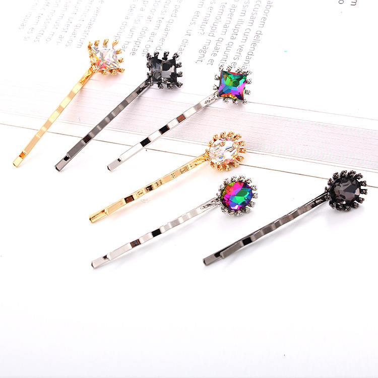 Fashion Korean Style Geometric Square Round Single Clip Bangs Clips Crystal Hair Accessories for Women Girls