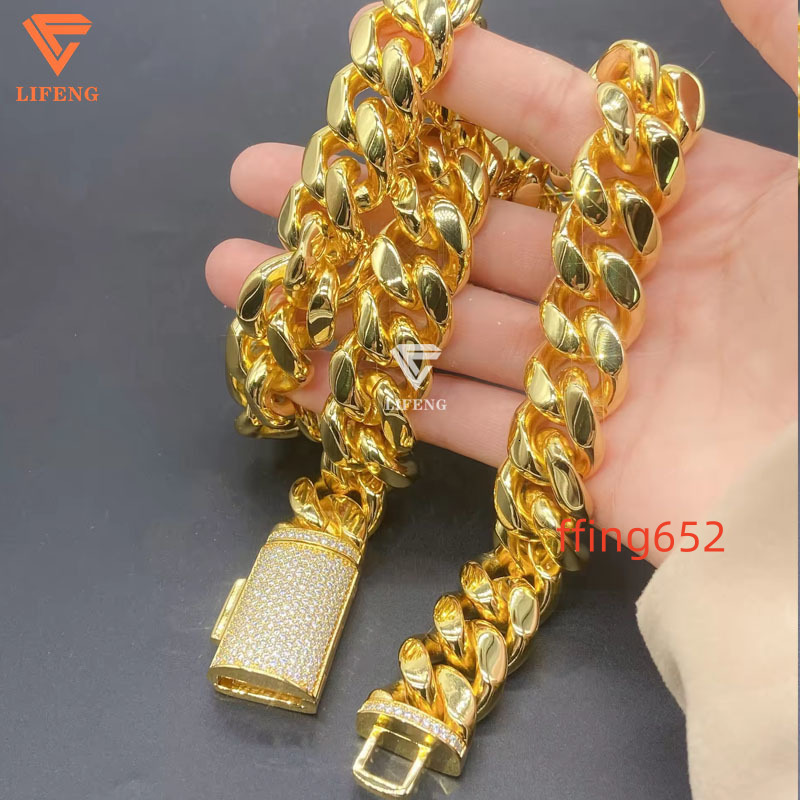 Hot Sale VVS Moissanite 925 Sterling Silver Miami Cuban Link Chain Necklace 14k18k Real Gold Plated Hip Hop Men Cuban Link Chain
