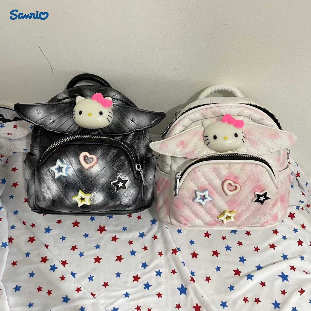 Sanrio Backpacks Cute KT tie-dye wing backpack trendy Korean-style quilted embroidered women's backpack casual crossbody bag L2609239A2G