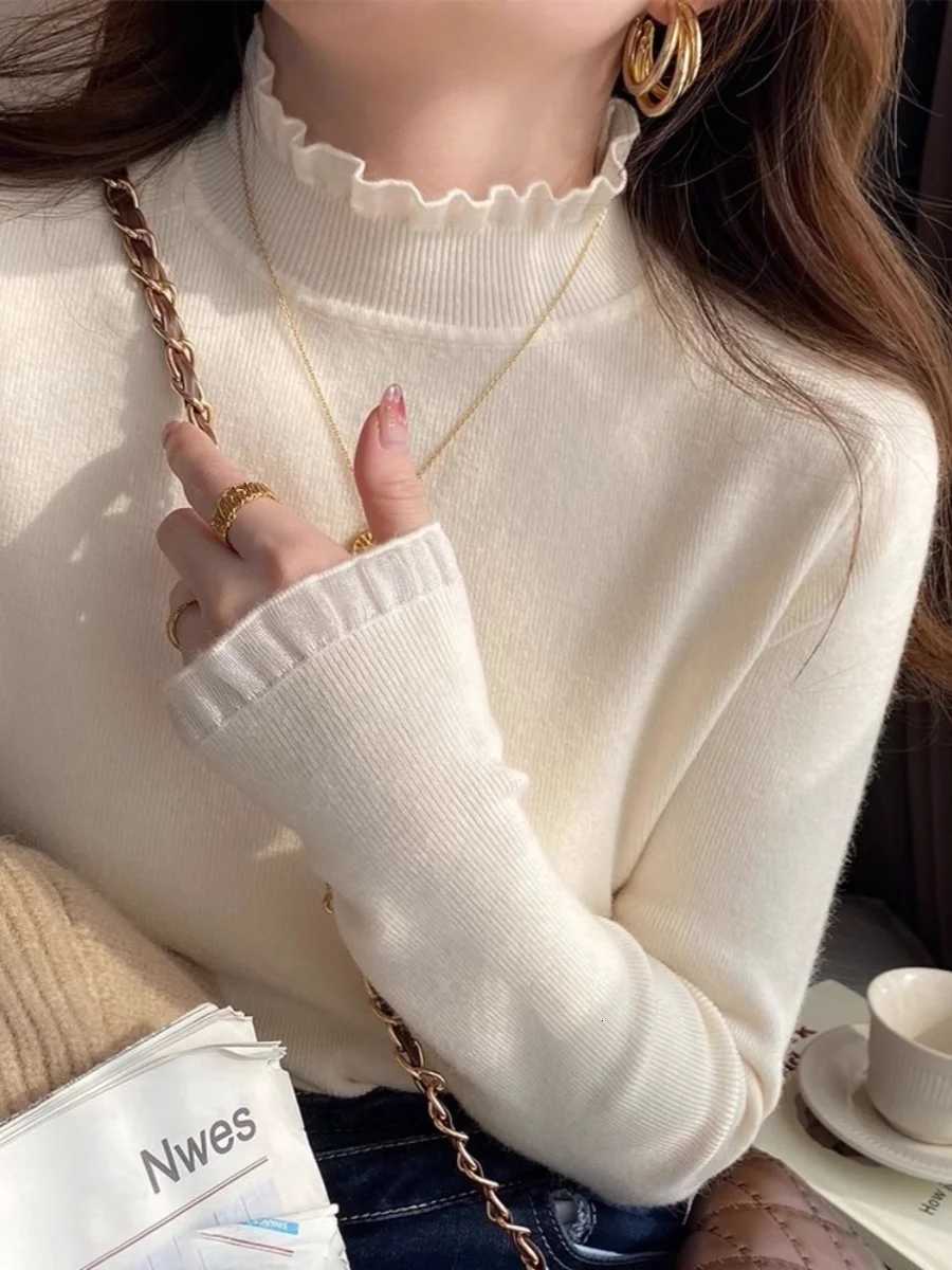 Women's Sweaters Fashionable Lace Half-High Collar Sweater Women's Slim Fit Base Shirt Inner Wear Knitted Top for Autumn Winter Commute St