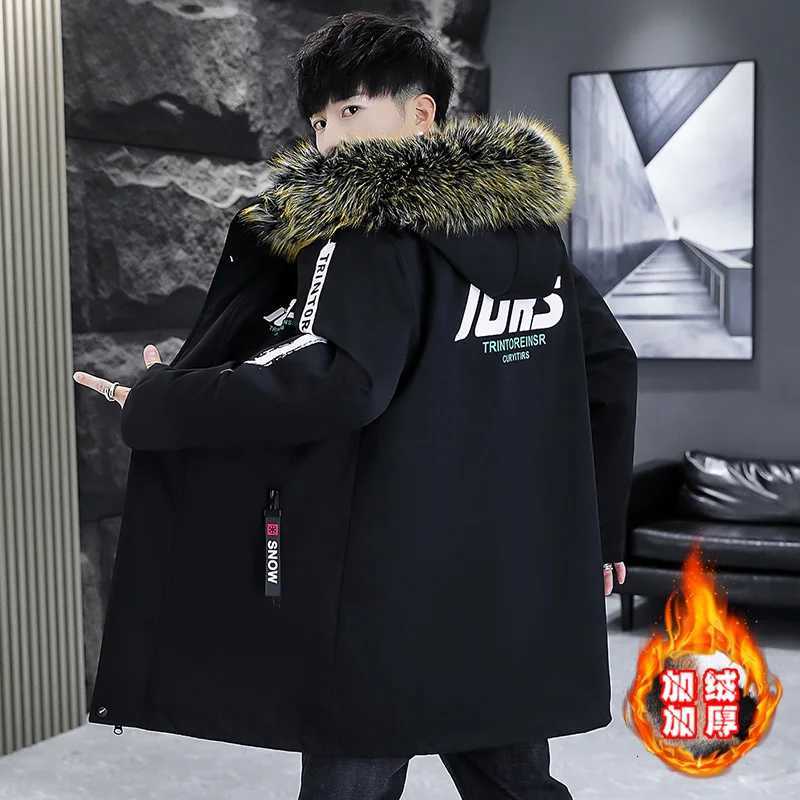 New Parkas Winter Men's Down Men's Parka Hooded Woolen Collar Cotton Coat Thickened Warmth Fashionable Mid length Wool Liner Jacket C26092