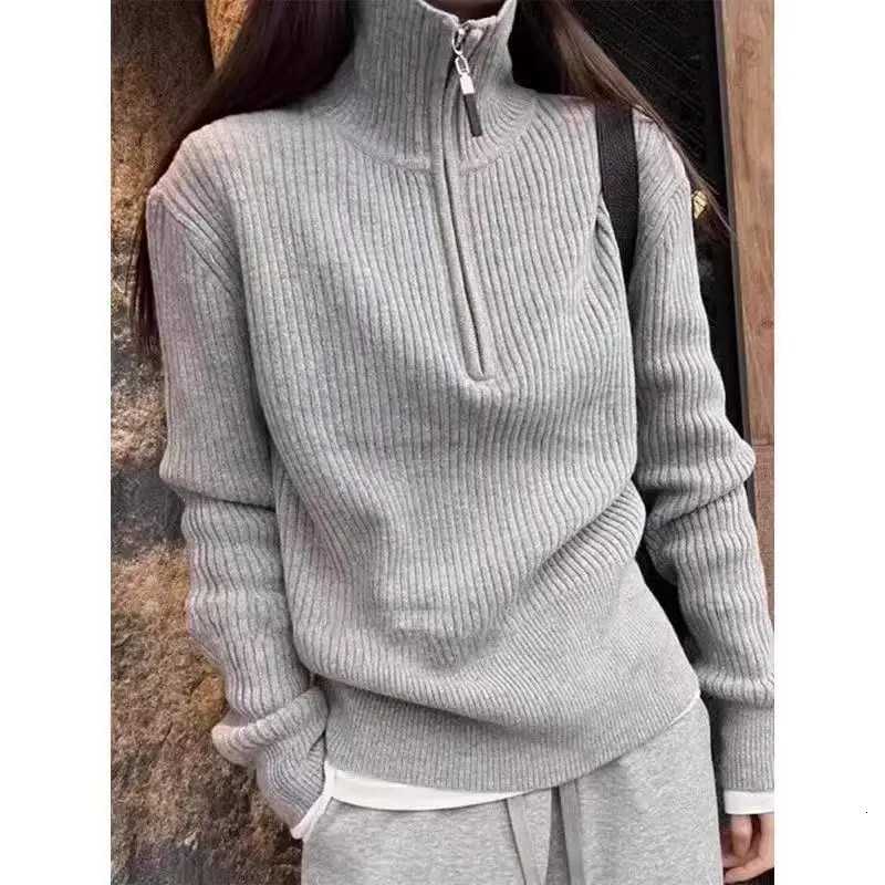 Women's Sweaters Knitted Sweater Women Pullovers New Long Sleeve Half High Collar Zipper Knit Sweater Pullover Women Tops Sweaters H260923