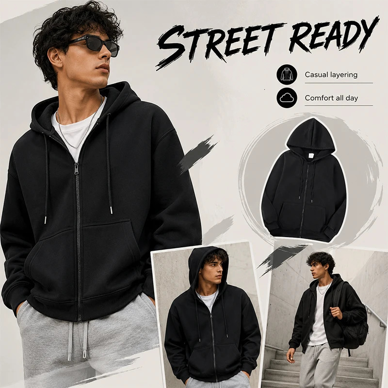 Mens Fleece Zipper Hoodie Warmth Comfortable Soft Fabric Zip up Hooded Sweatshirt for Casual Outdoor Activities 260922