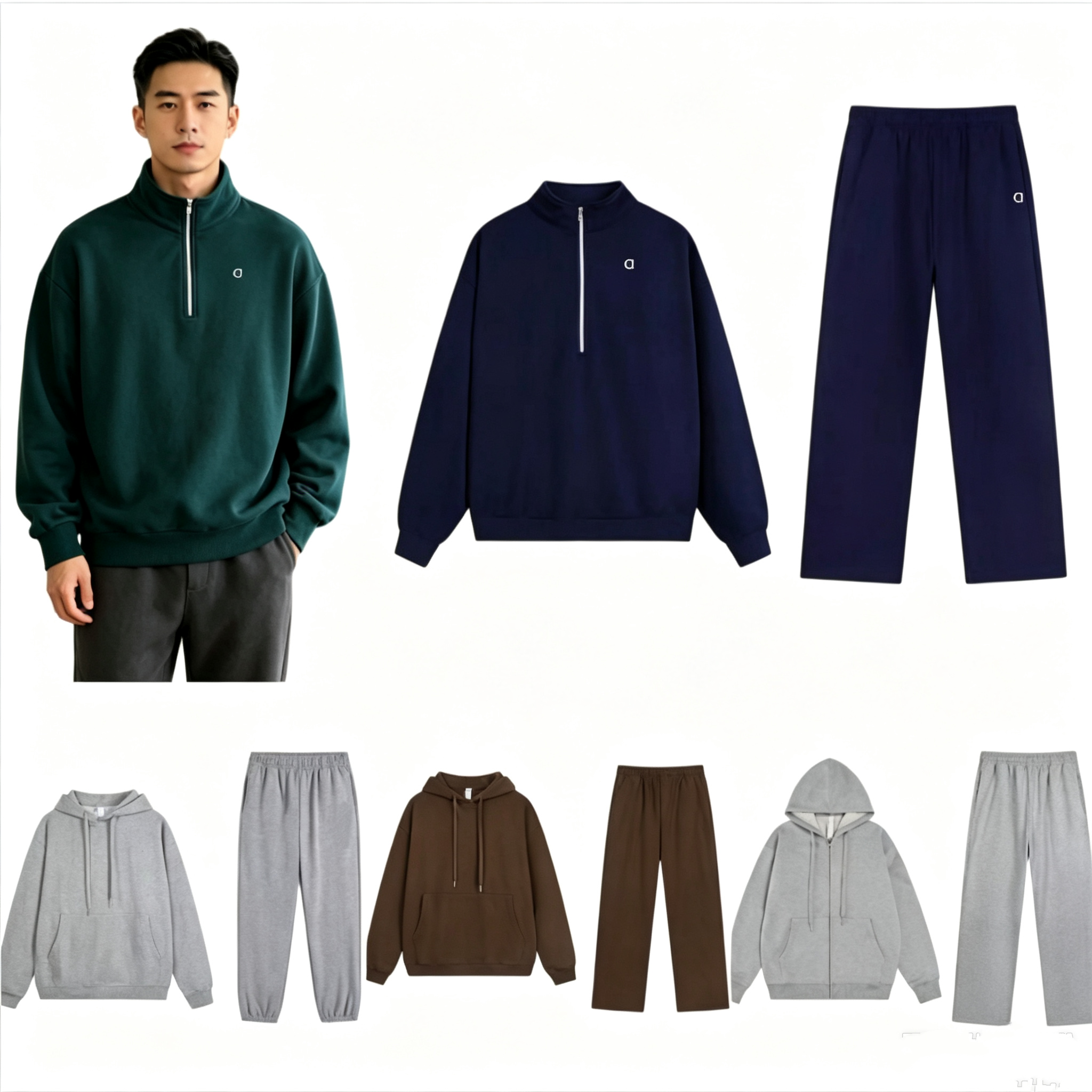 Hommes Sport Haif pull à fermeture éclair ou mode sweat à capuche ou Sport de plein air pantalons à jambes larges pantalons de survêtement ensemb