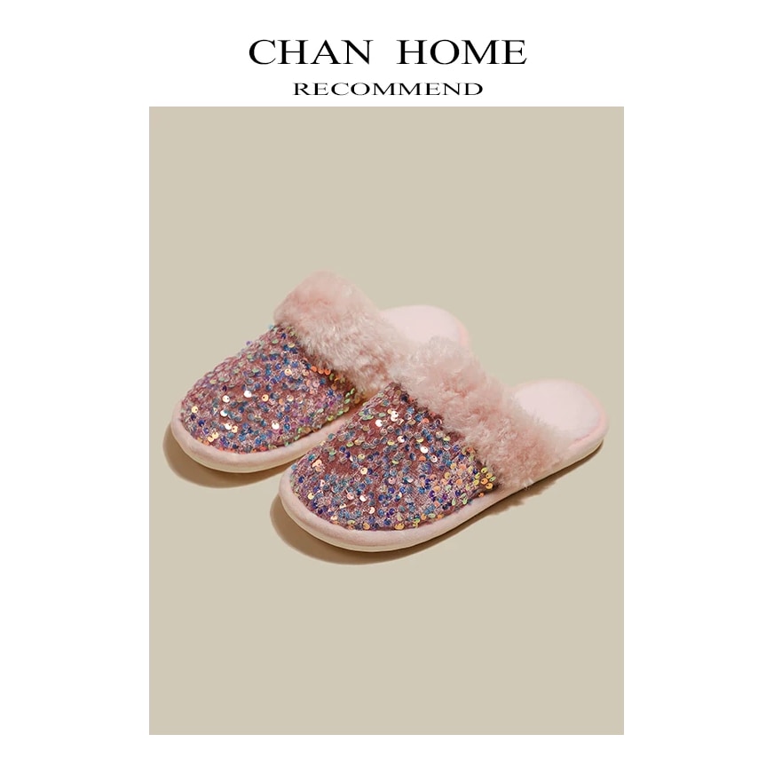 Cute Sequin Indoor House Slippers Women, Soft Sole Anti-Slip Odor-Proof Warm Cotton, Closed Toe Winter Home Shoes 4 Colors, Wholesale