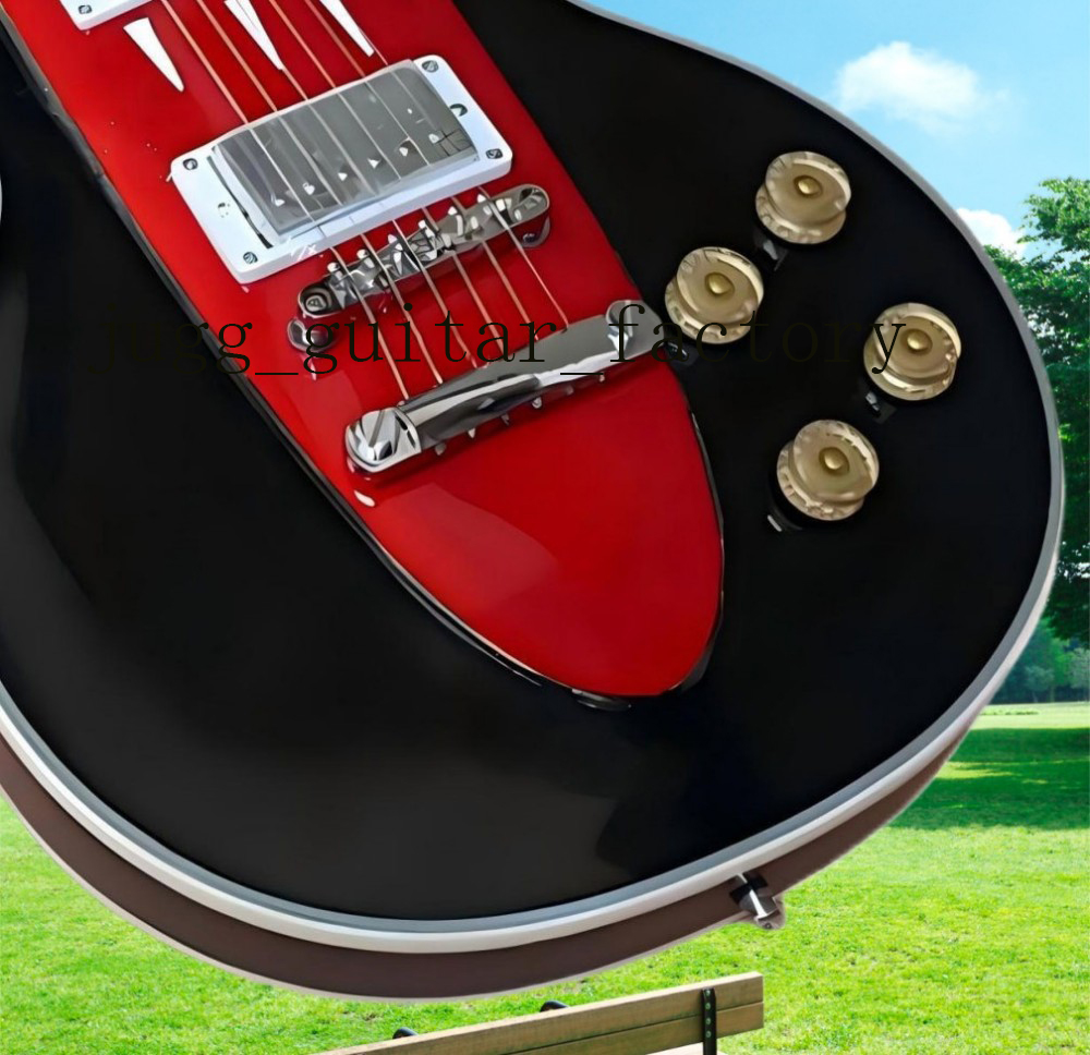 hot Custom Shop 1960s Corvette Metallic Electric Guitar Black Red Cross Flags Logo Mirror Back Cover Chrome Hardware High Quality #369899