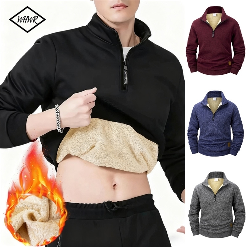 Sudaderas con forro polar para hombre, jersey cálido de invierno, jersey con media cremallera para hombre, sudadera con capucha para exteriores, sud