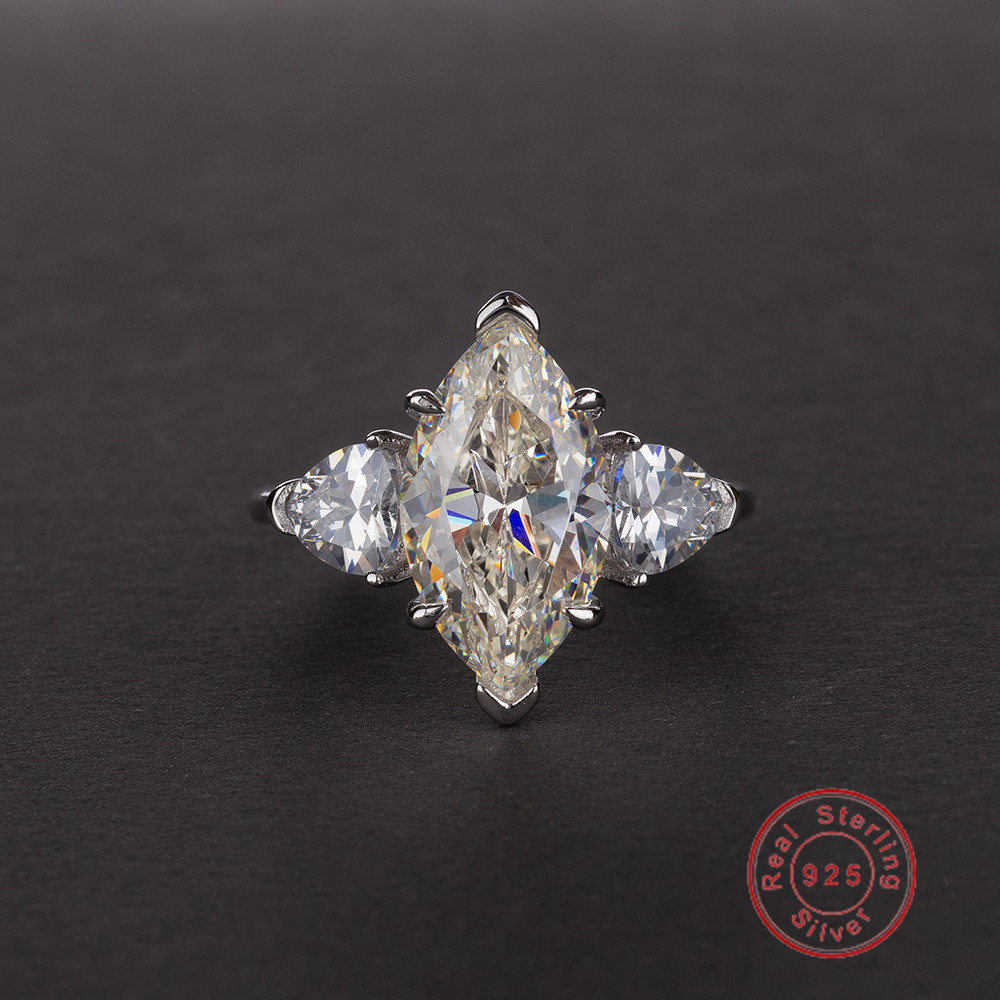 Choucong Luxury Jewelry Wedding Rings Sparkling Delicate Genuine 100% 925 Sterling Silver Marquise Cut High Carbon Diamond Eternity Women Bridal Rin