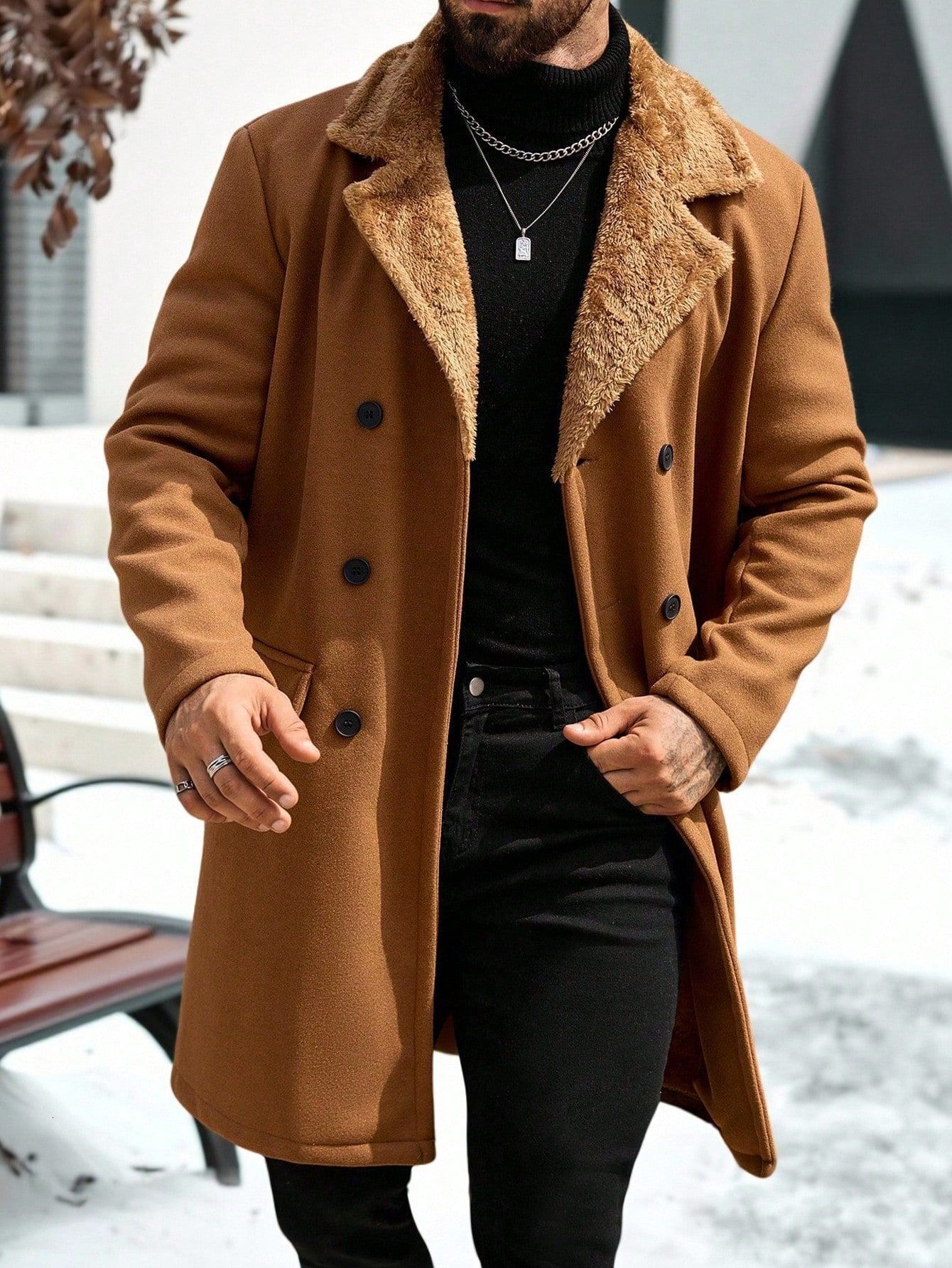 Fashion 2026 Autumn/Winter European and American Men's Plush Coat, Long Wool Overcoat for Men