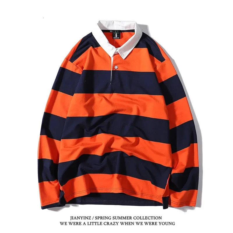 Color Blocking Striped Print Men's Polo Shirt Autumn Business Casual Long Sleeved Top Comfortable Breathable Loose Lapel T-Shirt 260921